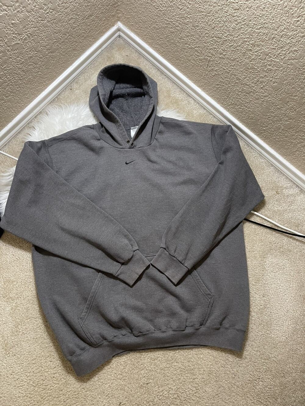 Nike Center Swoosh Hoodie Sweatshirt Charcoal Gray XL Vintage 90s Made in USA